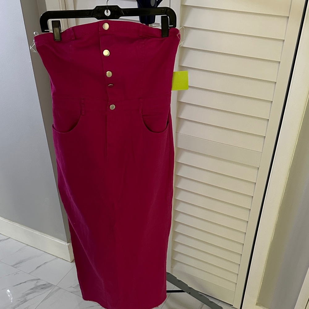 Better Be Fuchsia Buttoned Denim Maxi Dress